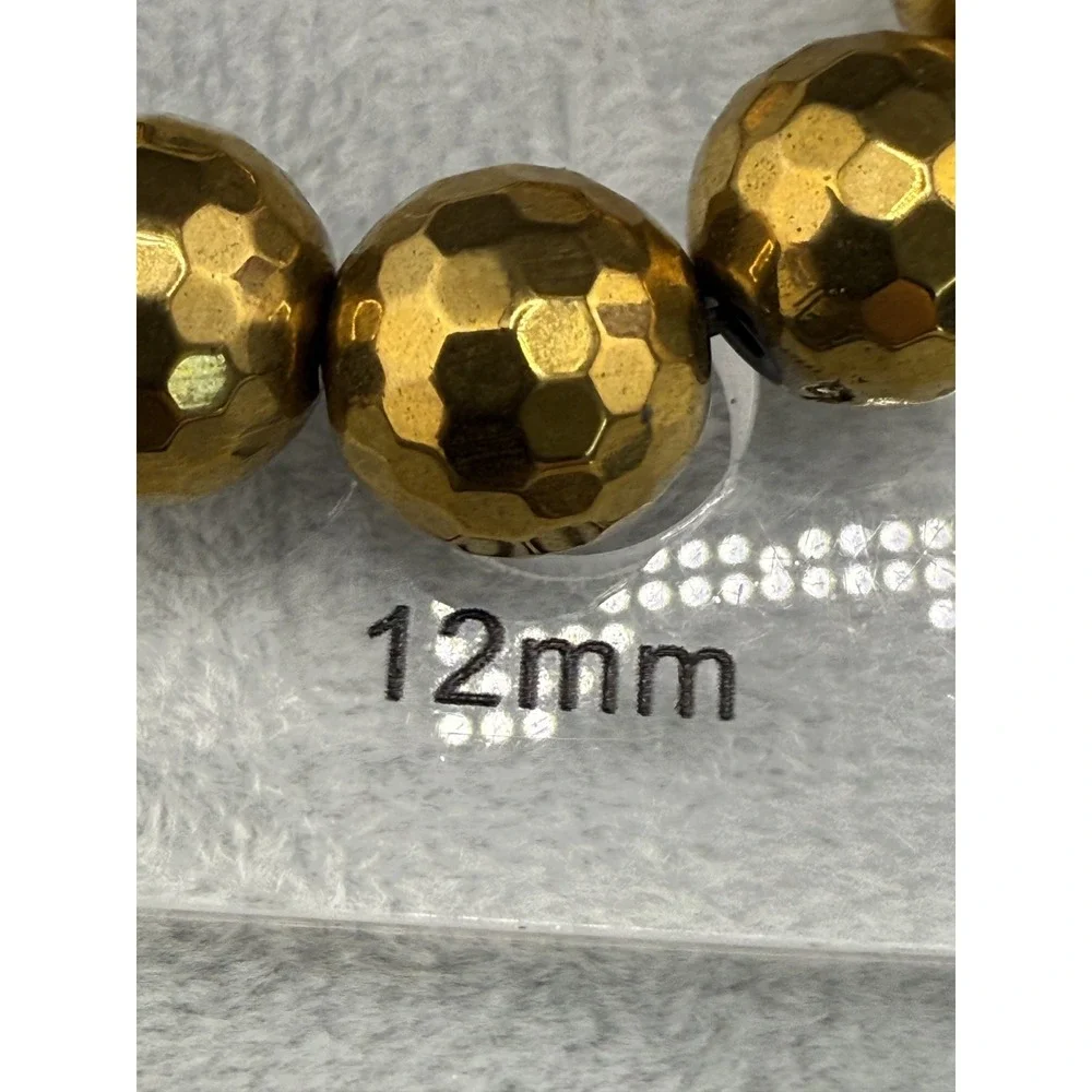 Glass Beaded Bracelet Stretch Band Gold Tone Faceted Size 7